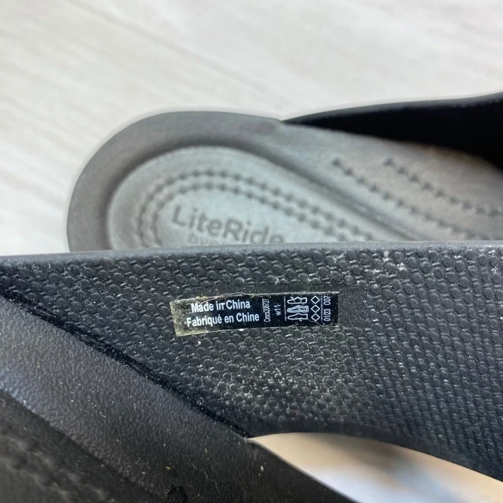 Crocs Womens 11 LiteRide 360 Platform Flip Flop Sandals Black Foam Wedge Casual